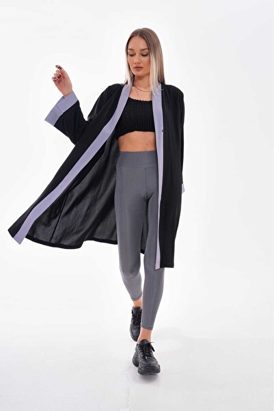 GigiTex Μαύρο-μωβ ριγέ καπάκι κιμονό - μανίκι νυχτερίδας, κανονικό μέγεθος, 1...