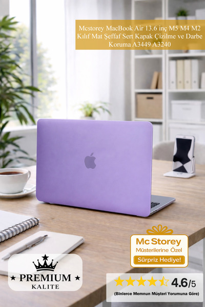 Mcstorey MacBook Air 13.6 inç M5 M4 M2 Kılıf Mat Şeffaf Sert Kapak Çizilme ve...