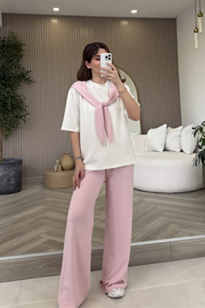 Oxygen Scarfs Σετ Γυναικείας Φόρμας με Λεπτομέρεια Φουλάρι και Μπλουζάκι Modal