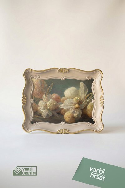 Varbifırsat Gold Detailed Vintage Patterned Presentation Tray - 42X33X3 cm