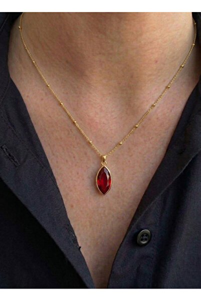 AccessoriesCınCık 316L Çelik Kararmaz Kadın Kolye | Gold Renk Kırmızı Taşlı Y...