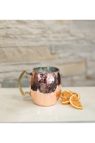 Bakır Concept Copper Mug Cup with Cast Handle Hammer Forged Model Copper Color