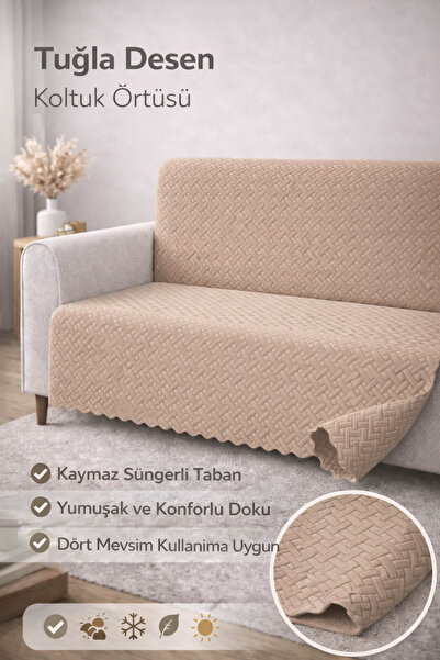 riselerhome Kaymaz Süngerli Koltuk Örtüsü 160x205 Tuğla Desenli 4 Mevsim Kull...