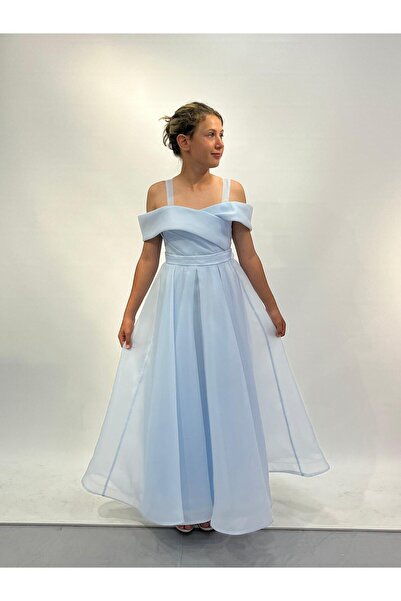 BUTİKHAPPYKİDS Κοριτσίστικο μακρύ μπλε φόρεμα σιφόν με λουράκια 10-15 ετών