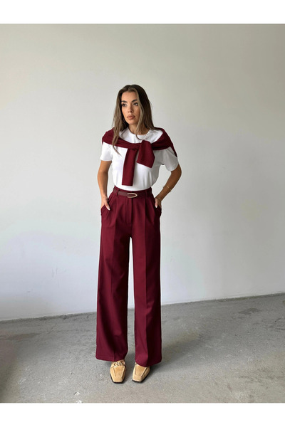 mydukkan.co My Palazzo Fabric Trousers - Burgundy