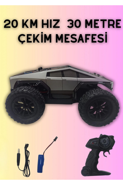 20km Hız 2.4ghz Uzaktan Kumandalı Işıklı Şarjlı Tesla Cybertruck Görünümlü Pikap Araba