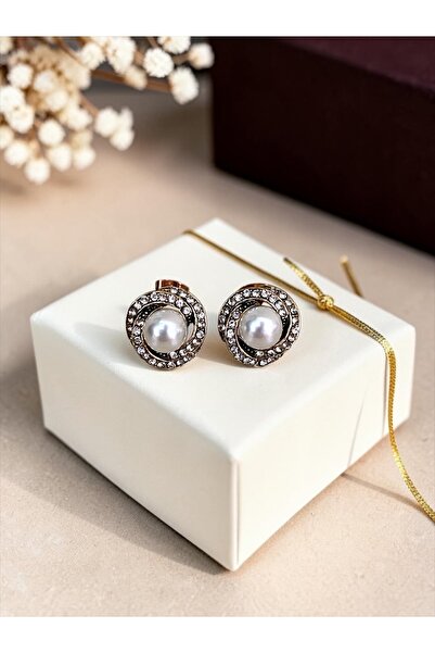 FAYRA ACCESSORIES Kristal Taşlı Inci Pimli Küpe