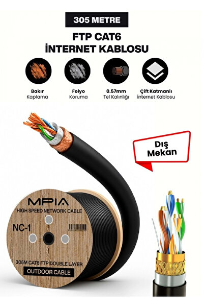 jetucuzal MPIA NC-1 Outdoor 305 Metre CAT6 FTP Dört Katmanlı Dış Ortam Networ...