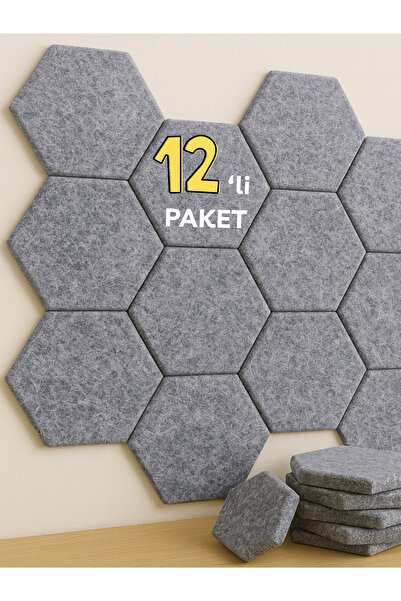 BEYLİNİ 12'li Akustik Panel Keçe Kendinden Yapışkanlı Duvar Kaplama Ses Isı Y...