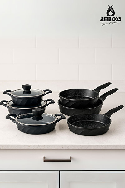 Amboss Σετ κατσαρολών και τηγανιών από χυτοσίδηρο Vento 9 τεμαχίων (Μαύρο)