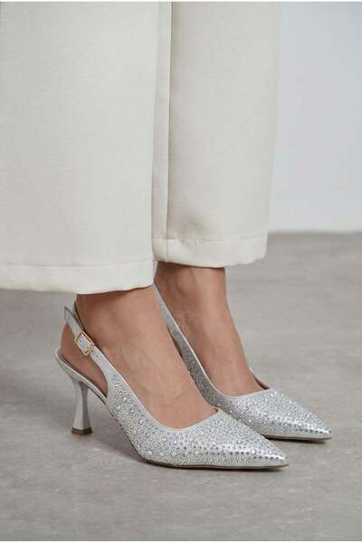 v.s.h velvet Kadın Gri Taş Detaylı Kumaş Sivri Burun Stiletto | Abiye Arkası ...