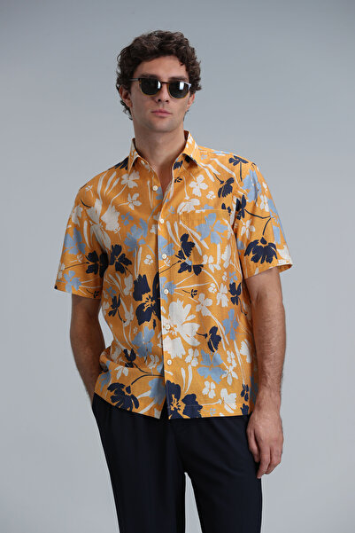 Lufian Cămașă Shen galbenă pentru bărbați, cu croiala normală - Model de bază