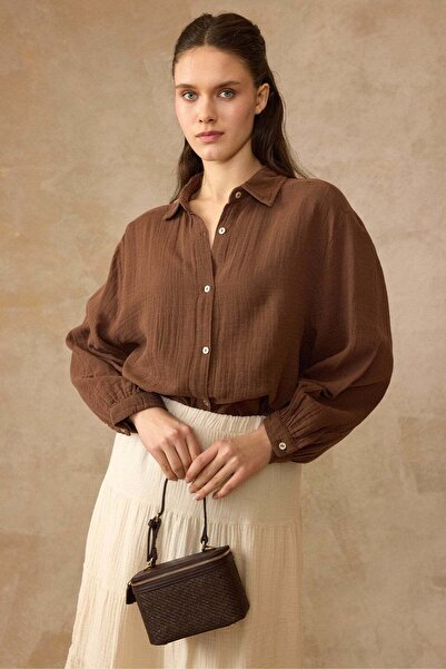 Olcay Χαμηλομάνικο Φαρδύ Πουκάμισο Μουσελίνας ΚΑΦΕ 9329