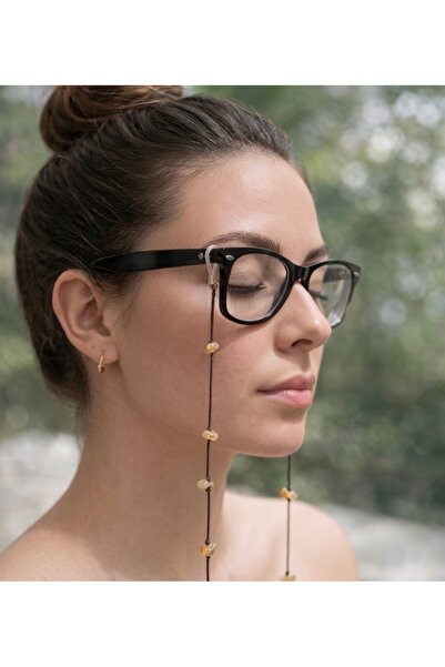 Femenino Natural Stone Citrine Stone Coffee Rope Eyeglass Cord Eyewear Accessory