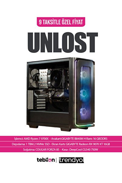 TEBİLON UNLOST X-AMD RYZEN 9700X-GIGABYTE RX 9070 XT GAMING 16GB-GIGABYTE B84...