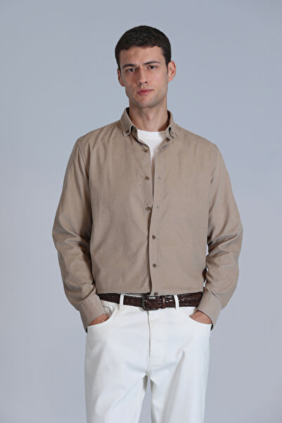 Lufian Cămașă de bază bej slim fit pentru bărbați - apă