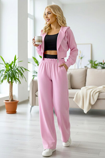 FashionForYou Set casual de damă ELINA din 3 piese cu bustieră, hanorac și pa...