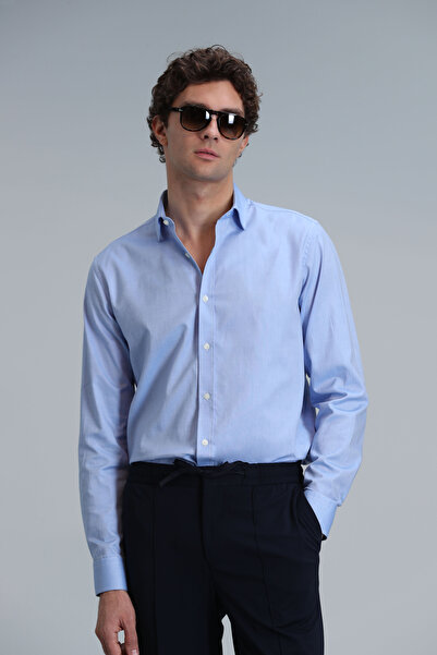Lufian Daniel Men's - Blue Regular Fit Basic Shirt