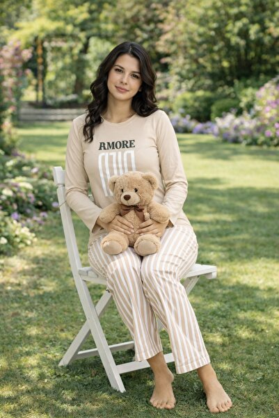 rindahomewear Γυναικείο ΣΕΤ Πυτζάμες με ριγέ στάμπα μονόχρωμο