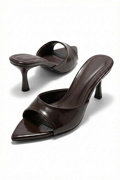 GİAMGİA STORE Kadın Rugan Sivri Burun Tek Bantlı İnce Topuklu Stiletto Terlik...