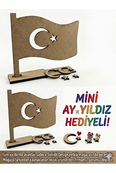 Simidil Design Ahşap Boyanabilir İsim Yazdırılabilir Standlı 10 Adet 13cm x 1...