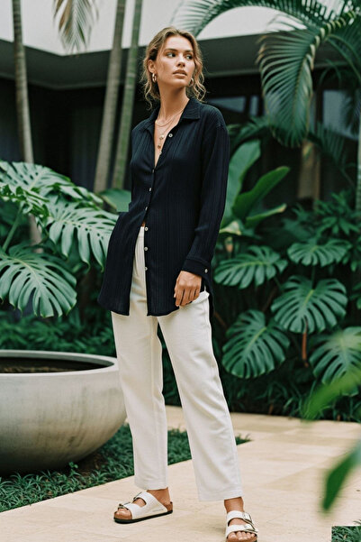 COMBİNE MİCHAİL Νέα σεζόν Γυναικείο Φαρδύ Καλοκαιρινό Πουκάμισο Μαύρο