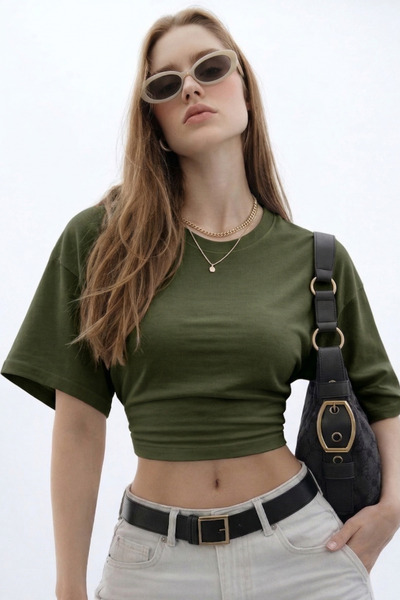 COMBİNE MİCHAİL Γυναικεία μπλούζα με βασική λεπτομέρεια στη μέση, χακί χρώμα,...