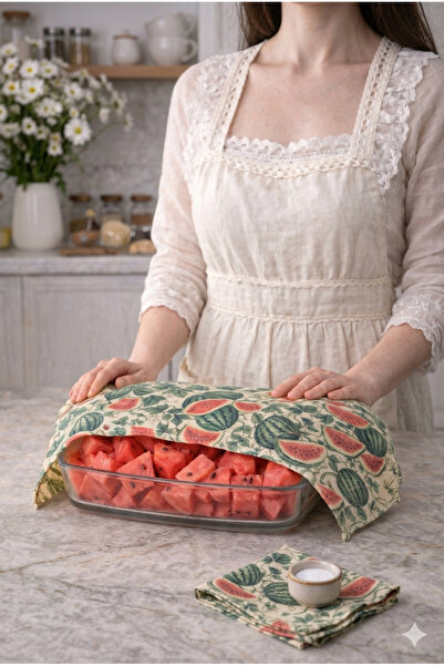 NUMI Naturals Premium Balmumu Gıda Saklama Bezi 2’li Set – Karpuz & Kavun Desenli (40x40 cm)