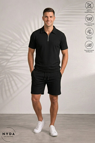 Nyda Collections Set de tricou cu guler polo, cu mânecă scurtă, cu fermoar, d...