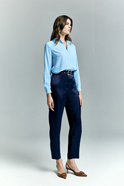 Sateen Παντελόνι Lisa Saten με διπλό μπατζάκι - Ναυτικό μπλε