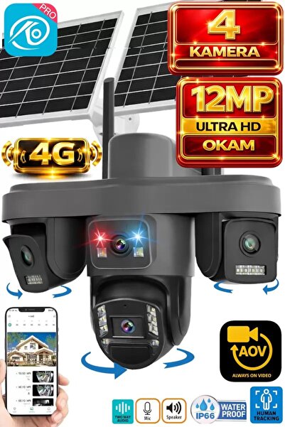 Ventus O-Kam OK335 12MP 4 Kameralı 4G Çift Solar Panel AOV Gece Görüş Sesli K...