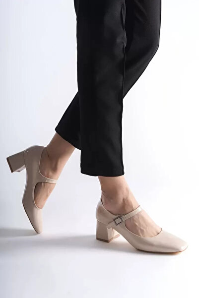 Belinora Μπεζ λουστρίνι γυναικεία παπούτσια με τακούνι TR16MS01B