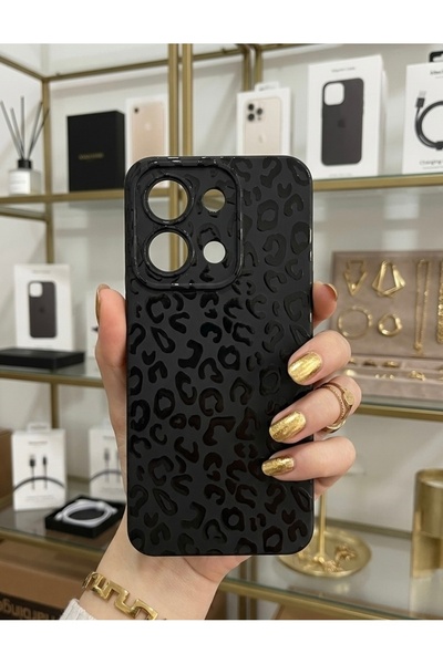 OVADA Redmi 15C Uyumlu Siyah Leopar Desenli Telefon Kılıfı
