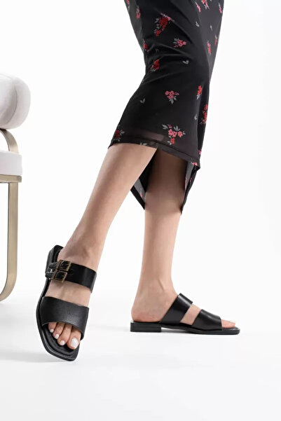 Belinora Μαύρες παντόφλες από γνήσιο δέρμα TR31MY33A