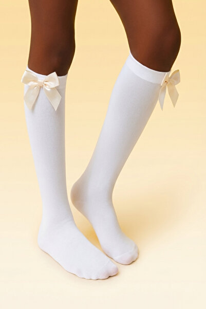 Katia&Bony Λευκές κοριτσίστικες κάλτσες μέχρι το γόνατο - με αξεσουάρ