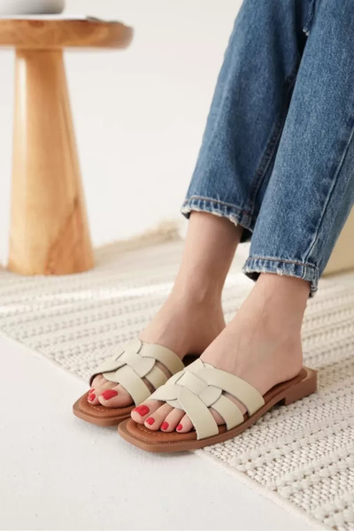 Belinora Παντόφλες από γνήσιο δέρμα μπεζ TR31MY66C