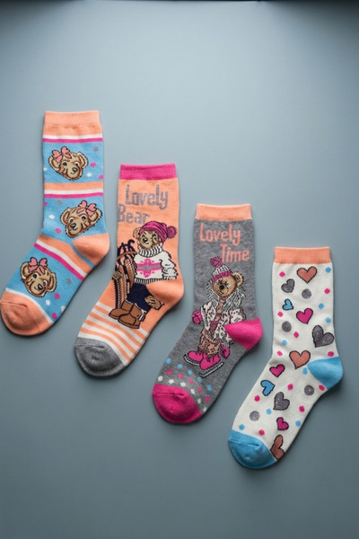 Katia&Bony Συσκευασία 4 τεμαχίων Lovely Bear Κοριτσίστικες κάλτσες με σχέδιο