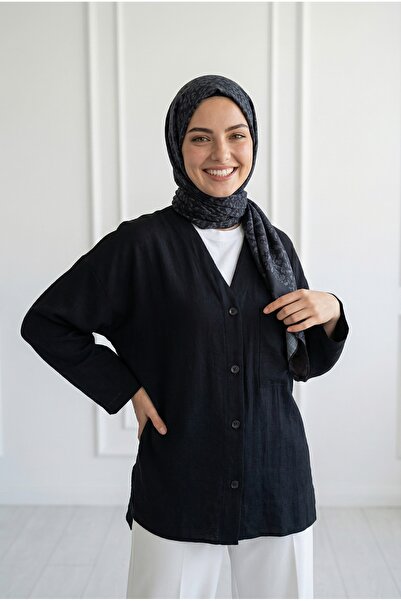 BENAHOLL Πουκάμισο λινό με μία τσέπη Hümay-BN4234 Μαύρο