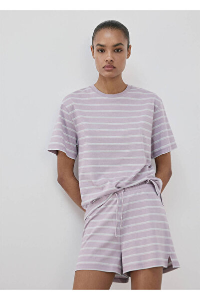 MANGO Woman Pamuklu çizgili pijama üstü