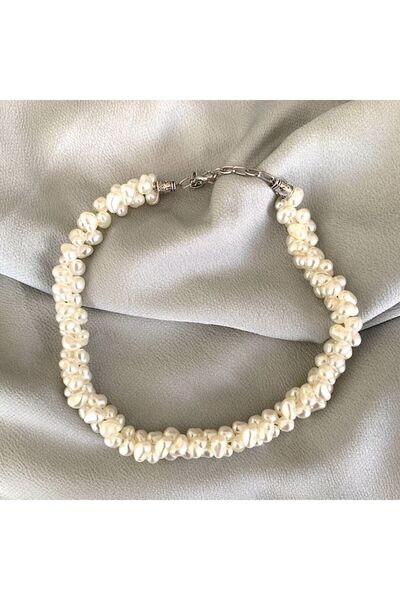 LeylanTakı Women's Baroque Pearl Knitted Handmade White Necklace Bijouterie Gift Accessory