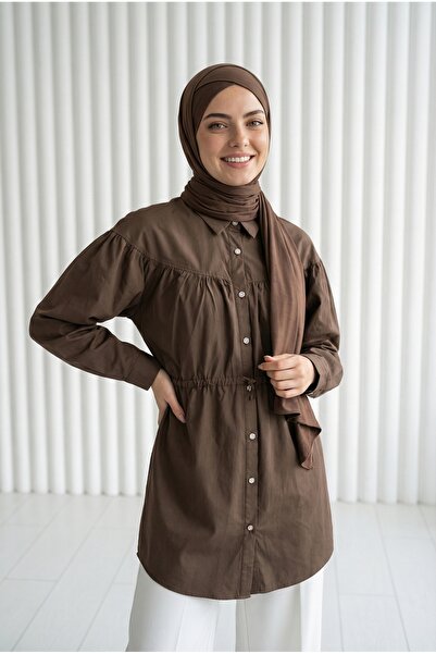 BENAHOLL Βιολετί πουκάμισο με ρόμπα μπροστά και τούνελ στη μέση - BN4433 Καφέ