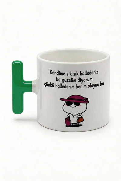 DeseneBak Komik Yazılı Ve Sevimli Karakter Baskılı Seramik Hediye Kupa Bardak