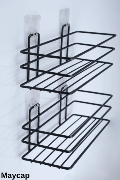 MAY BANYO Αυτοκόλλητο Μαύρο Μονό Ράφι Πολλαπλών Χρήσεων Μπάνιου / Κουζίνας 2 ...
