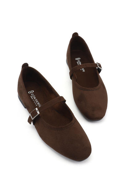 GÖNDERİ(R) Γυναικείο καφέ Σουέτ Mary Jane Μπαλαρίνα