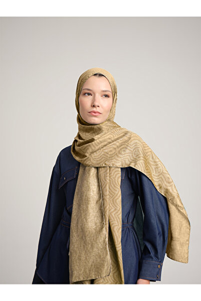 Ayshara Σιραζέ Μονόγραμμα Απλό Με σχέδιο Διπλής όψης Σάλι - Ματ Μουσταρδί