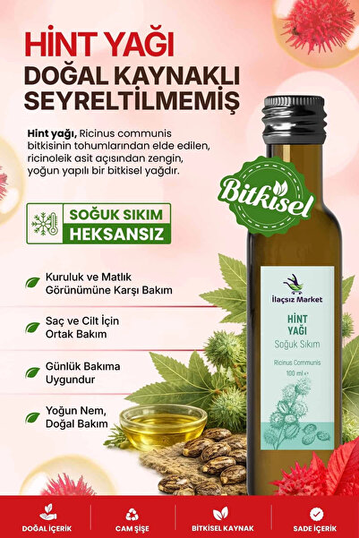 İlaçsız Market Hint Yağı (Castor Oil) - %100 Saf ve Heksansız Soğuk Sıkım