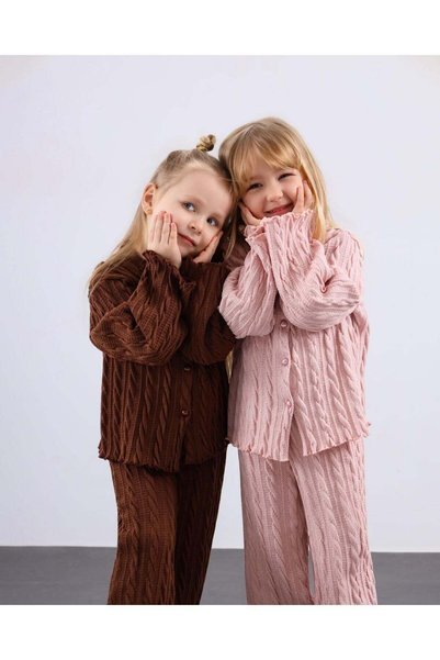 Generic Brand Pink Girls' Buttoned Knitwear Set