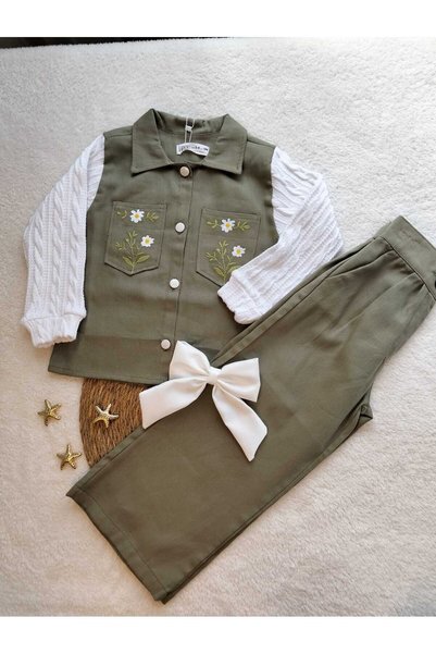 Generic Brand Gabardine Pocket Embroidered 2-Piece Green Suit