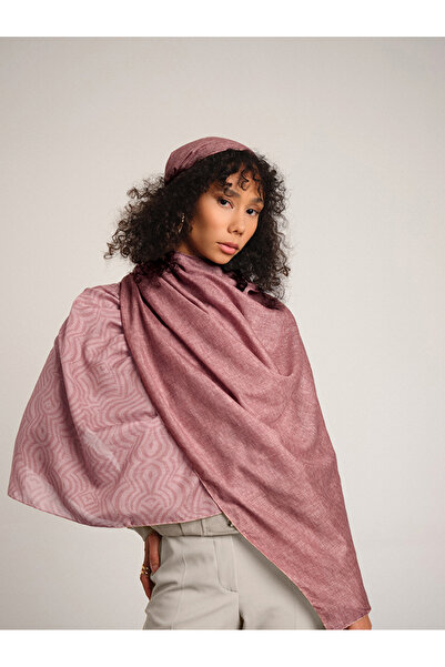 Ayshara Σιραζέ Μονόγραμμα Απλό Με σχέδιο Διπλής όψης Σάλι - Τριαντάφυλλο