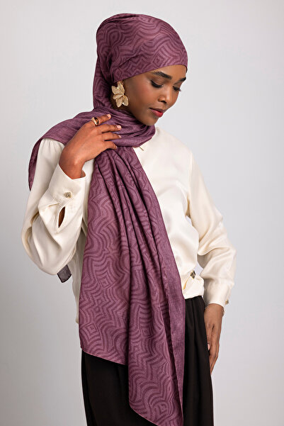 Ayshara Σιραζέ Μονόγραμμα Απλό Με σχέδιο Διπλής όψης Σάλι - Δαμασκηνί